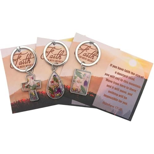 Qpige Floral Mustard Seed Keychain Christian Gifts for Women Bulk, Dried Flower Religious Birthday Gifts for Sister Mother Daughter (Silver, 3 Set) - Image 1