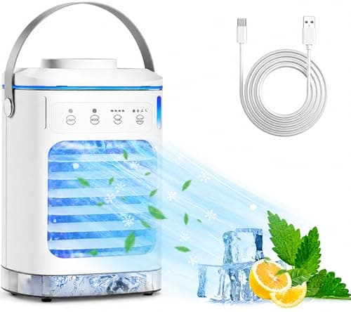Portable Air Conditioners, Personal Air Conditioner with 3 Speeds & 2/4/6/8H Timer, 7 Color Light & 900ml Large Tank, Dual Mist & Icebox, Evaporative Air Cooler AC Cold Fan for Bedroom Office Desk Car - Image 1