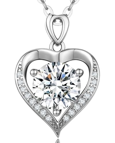Moissanite Heart Pendant Necklace for Women,1 Carat Necklace Engraved with 'I LOVE YOU,18K White Glod Plated Sterling Silver Pendant Jewelry Anniversary Birthday Gifts for Girlfriend Wife Mom - Image 1