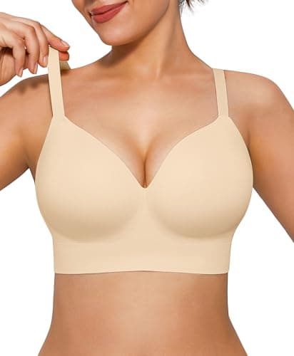 Popilush Womens Wireless Bras Comfortable Push Up No Underwire Bralettes Full Support Lift Seamless Everyday Bra Nude - Image 1