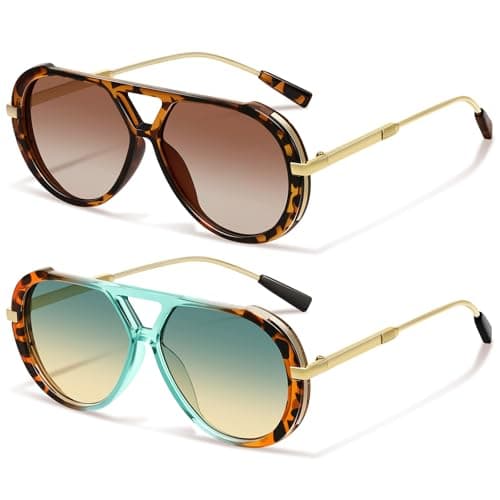 YMRFW Retro Gold Aviator Sunglasses for Women Men Large Frame 70s Trendy Vintage Style UV Protection Sun Glasses - Image 1