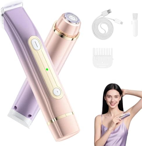 Lmpil Bikini Trimmer for Women, 2-in-1 Electric Razor with Dual Heads, Ceramic Blade, Waterproof & Rechargeable, Painless Pubic Hair Shaver for Bikini, Underarm, Legs, Face — PinkPurple - Image 1
