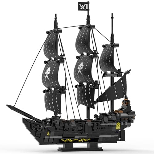 Xbert Pirate Ship Building Set - Black Pearl Ship Model with Display Stand, Desktop Decor Collectible for Men, Adult, Ship Building Blocks Toys for Display - Image 1