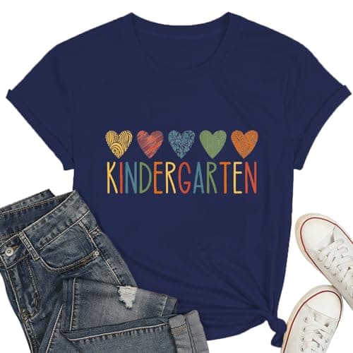 Kindergarten Teacher Shirt for Women-Preschool Heart Tee Tops Teacher Life Short Sleeves - Image 1