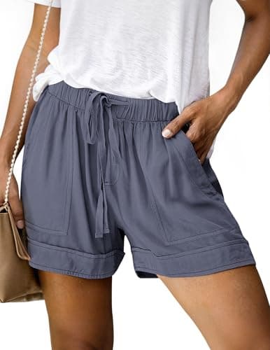 NILOINE 2026 Summer Drawstring Shorts for Women Elastic Waist Lightweight Women Shorts Solid Lounge Short Pants(Gray Blue,XX-Large) - Image 1