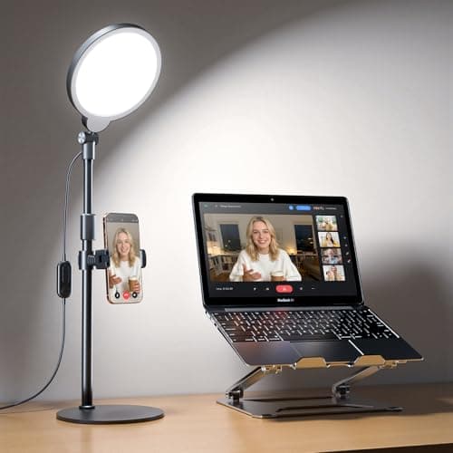 Dimmable Ring Light with Stand for Desk, Adjustable Desk Light for Video Recording, 30 Light Modes Video Conference Lighting, Zoom Lighting for Computer, Webcam, Podcast, Calls, Home Office, CRI 97.8 - Image 1