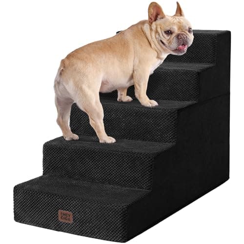 EHEYCIGA Dog Stairs for High Bed 25" H, 5-Step Extra Wide Dog Steps for Bed, Pet Steps for Small Dogs and Cats, Non-Slip Balanced Pet Ramp Indoor, Black - Image 1
