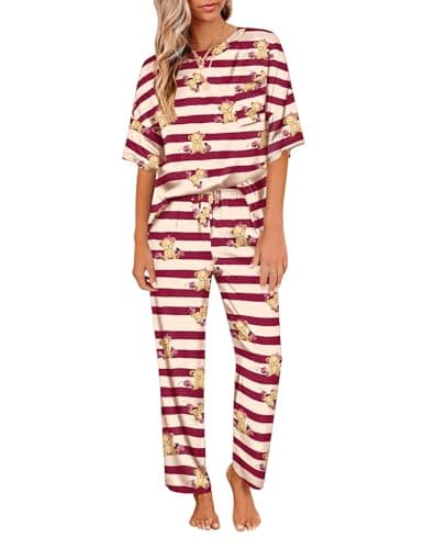 Ekouaer Womens Silk Satin Pajamas Set Two Piece Pj Sets Sleepwear Loungewear Short Sleeve Pj Sets - Image 1