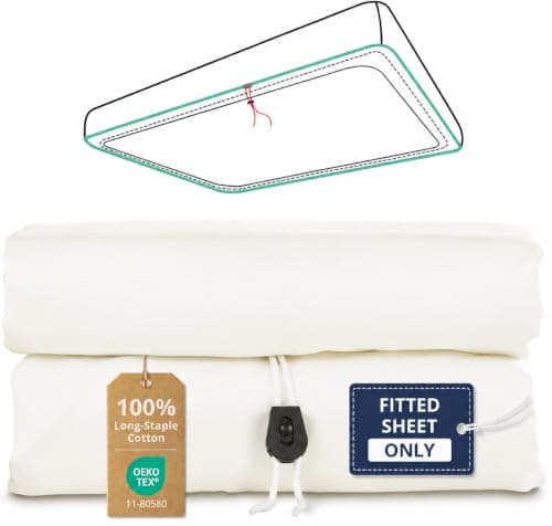 Upgraded 100% Egyptian Cotton Drawstring Fitted Sheet Queen with 360°Elastic Strap to Stay Tight, Queen Fitted Sheet Only Fits 8" to 14" Mattress,No Slippage, Luxury Soft and Comfortable - Image 1