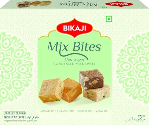 Bikaji Mewa Mix Bites 8.82oz (250g), Assorted Indian Sweets Gift Box, Traditional Barfi Mithai Variety Pack, Mango, Orange, Chocolate & Dry Fruit Flavors,Vegetarian Milk Fudge Dessert - Image 1