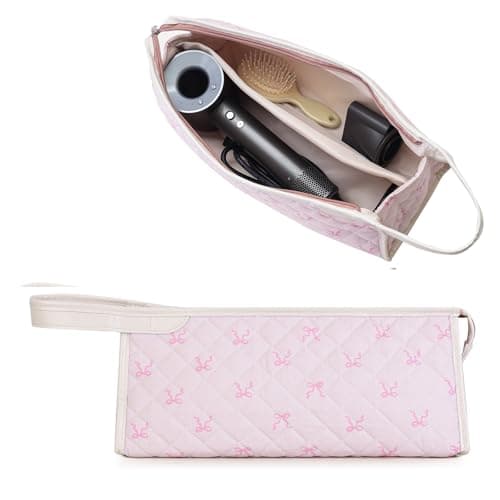 YATFRIK Large Quilted Travel Case, Floral Carrying Storage Bag Hair Dryer and Attachments, Portable Hair Tool Bag with Handle - Image 1