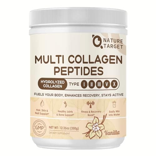 NATURE TARGET Multi Collagen Peptides for Women - Hydrolyzed Collagen Powder with Vitamin C & E - Type I, II, III, V & X Support Skin, Hair & Joint, Vanilla Flavored, 35 Servings - Image 1