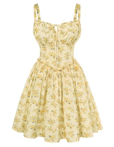 Scarlet Darkness Floral Corset Dress for Women 2026 Summer Sundress Lace Up Mini Milkmaid Dresses with Pockets - Image 1