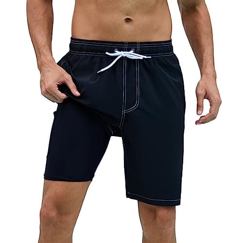 Arcweg Mens Swim Trunks with Compression Liner 9 inch 2 in 1 Shorts Big and Tall,Quick Dry, Black - Image 1