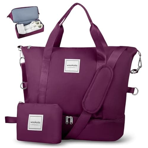 WOOMADA Weekender Bag for Women, Travel Duffel Bags with Shoe Compartment & Wet Pocket, Personal Item Bag for Airlines, Overnight Bag with Toiletry Bag, Sport Gym Tote Bag(purple2) - Image 1
