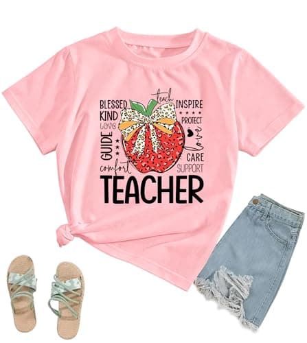 Leopard Apple Bow Teacher Shirt Women-Cute Teach Inspire Graphic Tee Back to School Holiday Teacher Life Shirts - Image 1