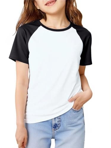 XIZIFLYO Girls Short Sleeve T Shirts Kids Summer Casual Tops Crewneck Color Block Fashion Tees 5-14 Years White - Image 1
