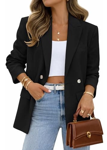 Lazysmile Blazers for Women Business Casual Long Sleeve Lapel Open Front Suit Jacket Office Work Clothes with Pockets Black