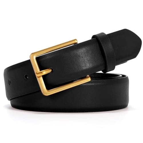 VONMELLI Leather Belt for Women Jeans Dress, Black Women's Belt Fashion With Rectangle Gold Buckle, XXL - Image 1