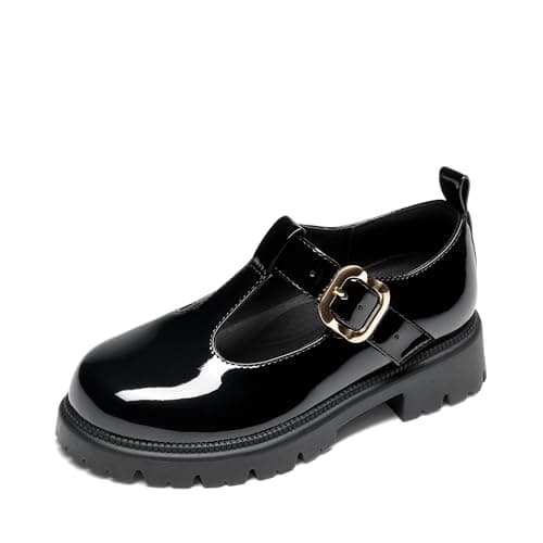 DREAM PAIRS Girls Mary Jane Dress Shoes School Uniform T-Strap Loafers Platform Chunky Heel Closed Toe Flats,Size 13 Little Kid,All Black,SDFA26025K - Image 1