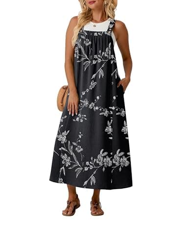 Lepunuo Floral Casual Summer Dress for Women Adjustable Overall Dresses Cover up with Pockets - Image 1