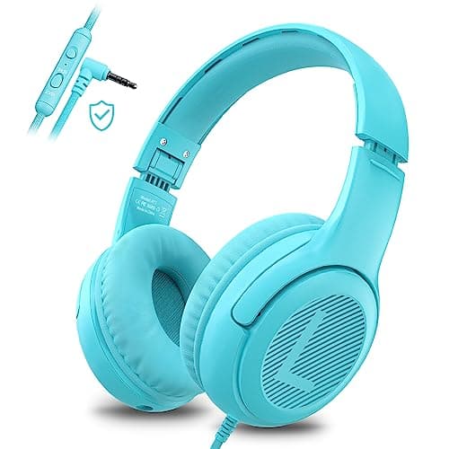awatrue Kids Headphones for School Travel, 85/94dB Safe Volume Limit, 3.5mm Jack, HD Mic, Portable Wired Headphone with Shareport, Stereo Sound On-Ear Headphones for Toddler Kids Girls Boys Blue - Image 1