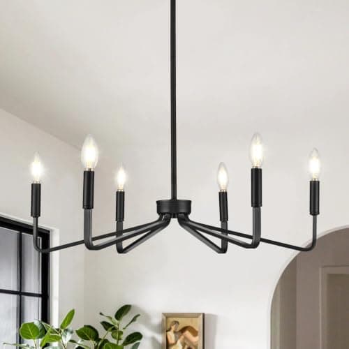 ACANER Black Chandelier for Dining Room, 6-Light Farmhouse Kitchen Light Fixtures Over Table, 26" Rustic Candle Chandelier for Bedroom, Foyer, Hall, Living Room, Entryway - Image 1