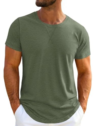 UNCLECAT Mens Short Sleeve T-Shirts Crew Neck Casual Shirt Summer Classic Basic Lightweight Fashion Tees Army Green - Image 1