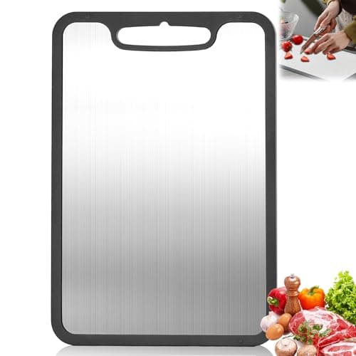 Titanium Cutting Boards for Kitchen & Camping,Metal Cutting Board,Silicone Edge for Non-Slip & Non-Cut,Built-in Handle,Long Lasting,Stain Resistant,Rust Resistant, Small(11.41''×7.87'') - Image 1