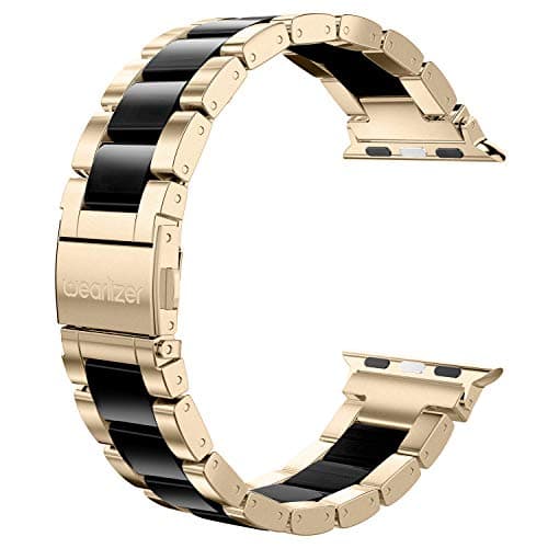 Wearlizer Compatible with Apple Watch Band 38/40/41/42mm Womens, Stainless Steel Wristbands Scrub Gold Resin Replacement Classic Bracelet Clasp iWatch Series 11 10 9 8 7 6 5 4 3 SE/Ultra 3 2 1/Sport