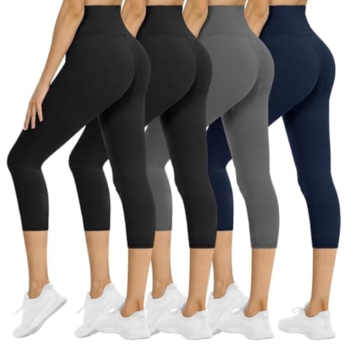 4 Pack Capri Leggings for Women - High Waisted Tummy Control Soft No See-Through Black Yoga Pants for Athletic Workout - Image 1