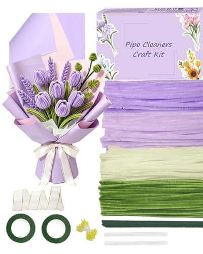 400 Pcs Pipe Cleaner Flower Kit, Purple Pipe Cleaners Bulk, 4 Color Fuzzy Sticks Set for Tulip Flowers Making, Thick Chenille Stems for Arts DIY Craft as Gift (Purple) - Image 1