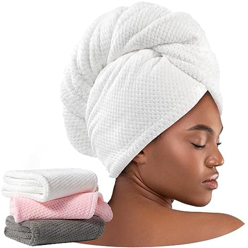 Umisleep 3 Pack Microfiber Hair Towel Wrap for Curly Hair, Super Absorbent Hair Drying Towel for Women, Kids, Hair Care Accessories, Hair Turban for Wet Hair (Grey, White, Pink) - Image 1
