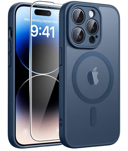 FNTCASE for iPhone 14 Pro-Max Case: Translucent Blue Slim Cases Compatible with MagSafe, Full Camera Protection & Tempered Glass Protector, 14FT Military Grade Drop Tested, Matte Skin-Friendly Cover - Image 1