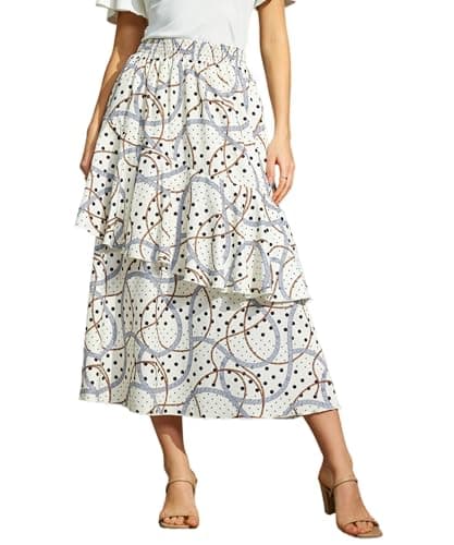 Women's Casual Polka Dot Swirl Print Tiered Midi A Line Ruffle Layered Flowy High Elastic Waist Boho Midi Skirt with Pockets for Beach Vacation Summer Weekends Wear to Work 2026 Trendy Skirts - Image 1