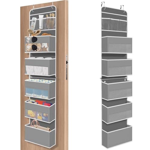 SpaceHacks 6-Tier Over The Door Organizer, Hanging Storage Organizer with Clear Window, 40lb Ultra Sturdy Large Capacity Room Organizer for Pantry Bathroom Nursery Closet Baby Essential (Grey) - Image 1
