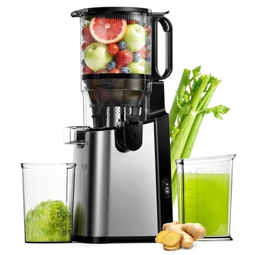 Juicer Machines, EUHOMY 5.8" Wide Feed Chute Cold Press Juicer for Whole Vegetables & Fruits with 400W, High Juice Yield, Easy to clean, Black Stainless Steel - Image 1