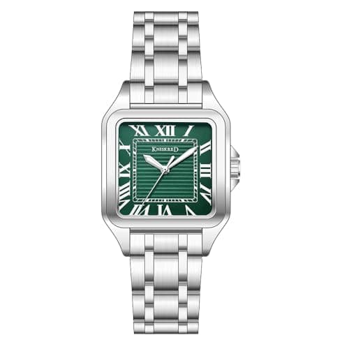 KNISKRED Classic Square Watch for Men with Vintage Roman Numeral and Solid Stainless Steel Band (Silver Green) - Image 1