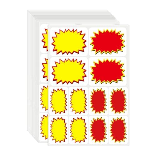 BESARME 504 Pcs Removable Garage Sale Stickers, Adhesive Yard Sale Price Stickers 2"x 3"& 3"x 4" Price Tags for Retail Flea Market Community Events County Fairs(Yellow & Red) - Image 1