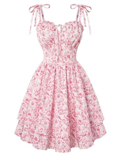 Scarlet Darkness Floral Mini Dress for Women Teens Summer 2026 Fairy Corset Sundress Graduation Dresses Red Floral XL - Image 1