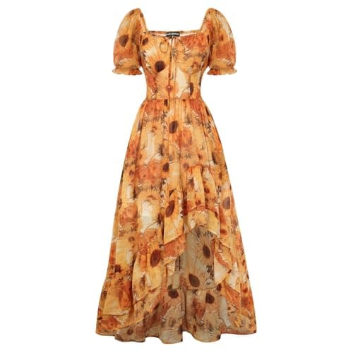 Corset Dresses for Women Summer 2026 Floral Wedding Guest Chiffon Sundress Yellow M - Image 1