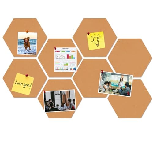 HULAVO Large Hexagon Felt Cork Board Tiles, Self Adhesive DIY Felt Bulletin Board Pin Board with 35 Pushpins for Office School Home Wall Decor Stickers Memos Photos Display(Deep Camel) - Image 1