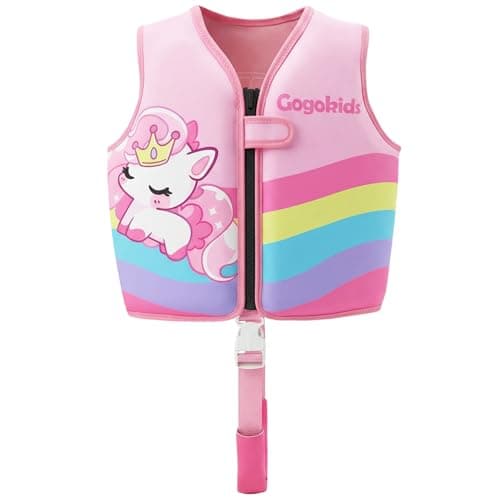 Gogokids Toddler Swim Vest Pool Floaties for Kids 1-2-3-5-7-9 Yrs, Neoprene Kids Swimming Jacket w/Adjustable Safety Strap & Zip, Toddler Float Jacket 33-66lbs for Beach Puddle Pool Boys Girls Niños