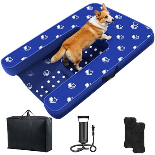Inflatable Dock Platform, Lagre Dog Boat Ramp Floating Non-Slip Oxford and PVC with Medium Water Ramp for Dogs Pool, Dock, Lake with Traction Rope, Manual Air Pump (3.3ft x 2.3ft x 4in) M04 - Image 1