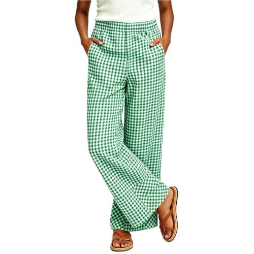 Gingham Pants Women 2026 Business Casual Green Medium - Image 1