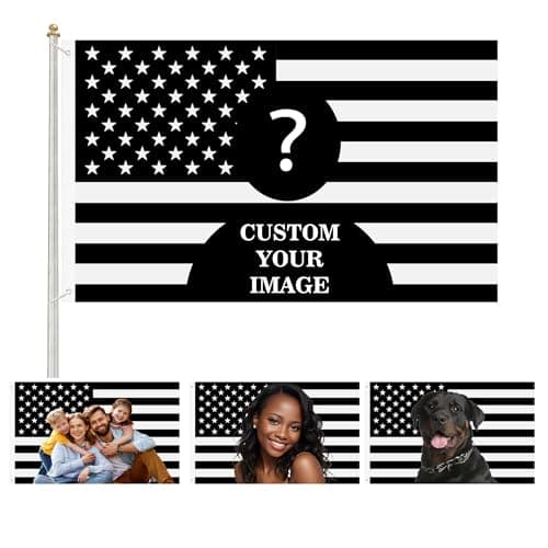 Custom Flag 3x5 ft Personalized with Photo and Text, Personalized Tapestry for Room Wall Decor, Customized American Flag Banner for USA 250th Anniversary & Class of 2026, Pride Feminist Soccer Fan Flags. (Black) - Image 1