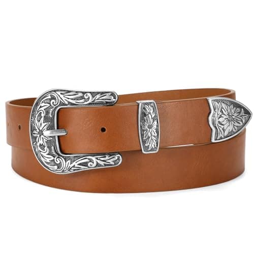 SUOSDEY Women Leather Belts for Jeans dresses Women Western Leather Belt with Vintage Metal Buckle - Image 1