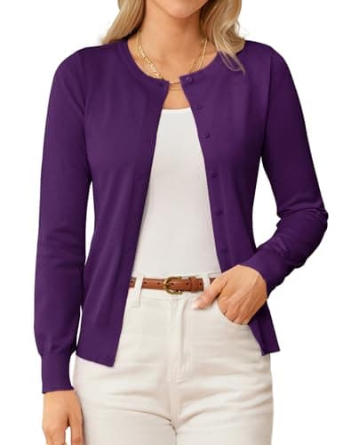 GRACE KARIN Purple Cardigan for Women Lightweight Dressy Button Down Sweater Spring Clothes Knit Cardigans Outfits XL - Image 1