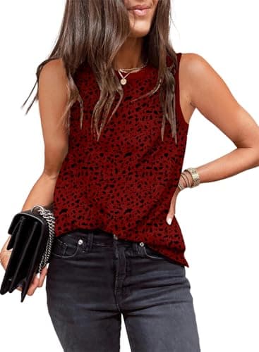 EVALESS Tank Top for Women Trendy Round Neck Sleeveless Shirts Clothing Trendy Polka Dots Tops Shirts Loose Fit Basic Casual Vacation Outfits Red XX-Large