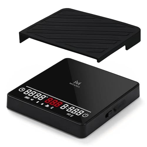 MUVNA Espresso Mini Coffee Scale with Timer & Flow Rate Indicator - 2kg/0.1g Precision Digital Scale with Waterproof Silicone Mat for Pour Over, Coffee Bean Weight, Kitchen, Black - Image 1